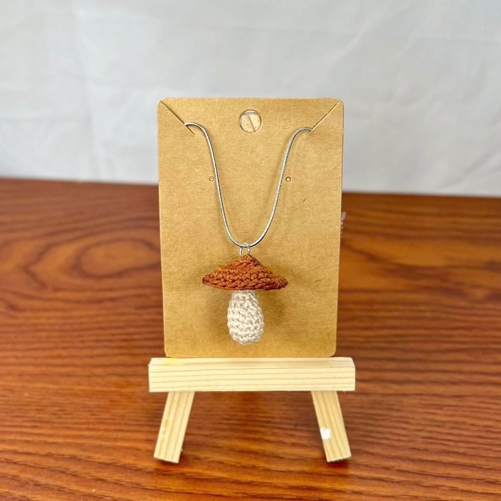Brown Crochet Mushroom Necklace